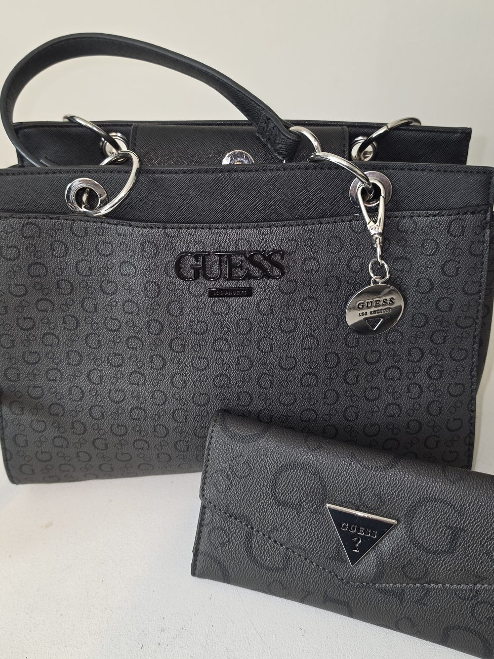 GUESS Black Signature Tote with Matching Wallet